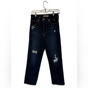 Levi’s Women SZ 27 Ribcage Straight Ankle Distresses High Wasted Dark Wash Jeans